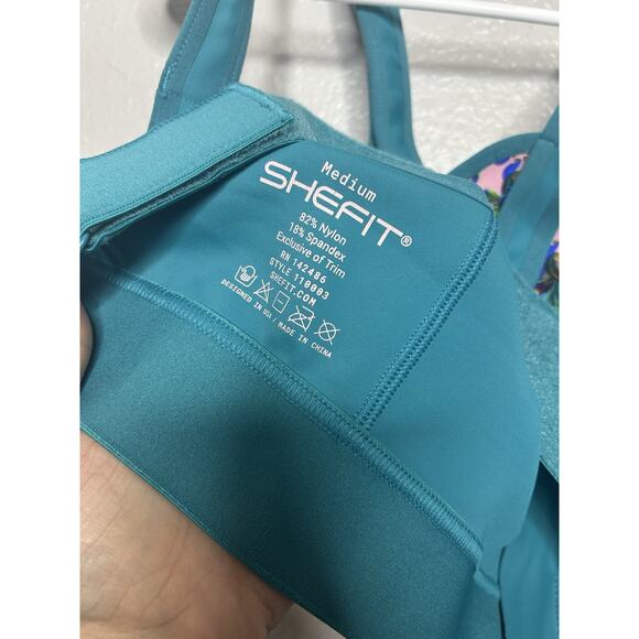 SHEFIT Barbeline London Flex Sports Bra Teal Blue Green Peacock Medium - Picture 4 of 8